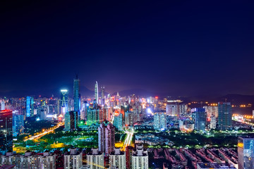 Fototapeta na wymiar High angle view of modern skyline and cityscape at night
