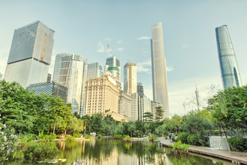 Park and skyscrapers in modern city