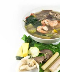 Thai Spicy Mixed Vegetable Soup with shrimp, (Kang Liang Goong Sod)