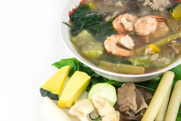 Thai Spicy Mixed Vegetable Soup with shrimp, (Kang Liang Goong Sod)