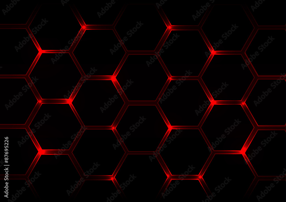 Aufkleber abstract dark red background with hexagons and red light