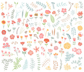 Floral hand drawn vintage set