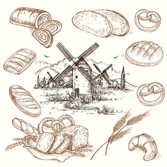 Fototapety  ręcznie rysowane szkic ilustracji kolekcja piekarni