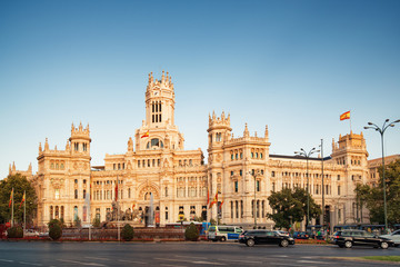 Fototapeta na wymiar Main view of the Cybele Palace in Madrid, Spain