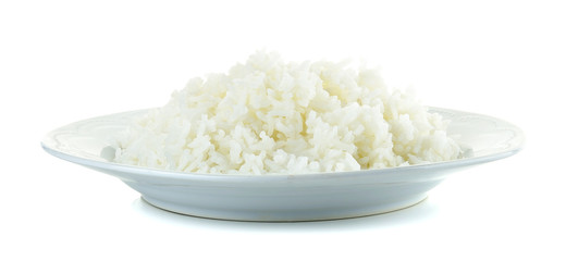 Rice with white plated isolated on the white background