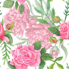 Obrazy na Plexi  Shabby Chic akwarela piwonia i różany wzór