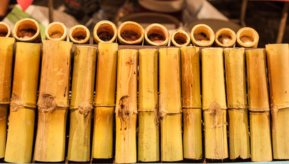 Glutinous rice roasted in bamboo joints