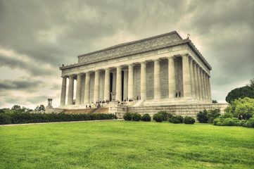 Fototapeta na wymiar Lincoln Memorial at a cloudy sky in vintage style, Washington DC, District of Columbia, USA, HDR