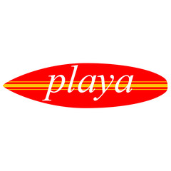 Icono texto playa en tabla de surf