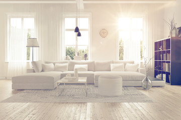 Modern spacious white lounge interior