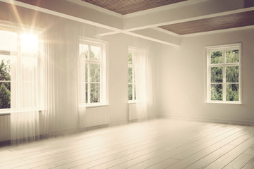Large empty spacious bright white loft room