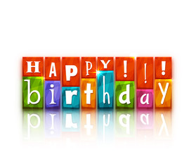 Color blocks with letters. Happy birthday congratulation. Vector