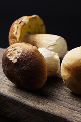 Ceps on wooden board