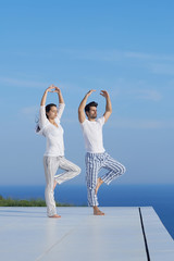 young couple practicing yoga