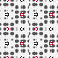 Sample seamless background with stylized flowers in black, white, red colors