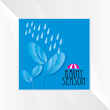 rainy season with blue leaf vector illustration 