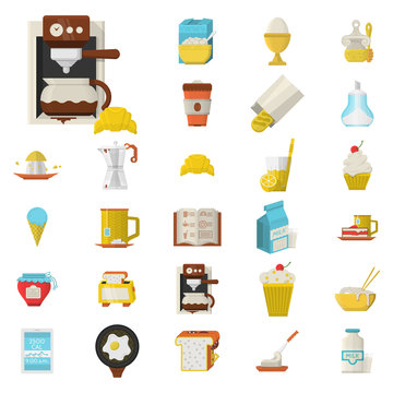 Breakfast flat color icons set