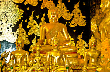 Golden buddha statue in Wat Ban Den temple Chiangmai Thailand