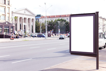 Fototapeta na wymiar Blank advertising panel on a street