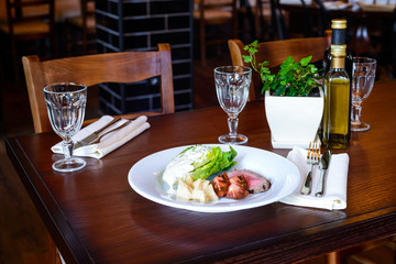 Juicy grilled steak medium rare beef/Juicy grilled steak medium rare beef with  vegetables and sauce on plate