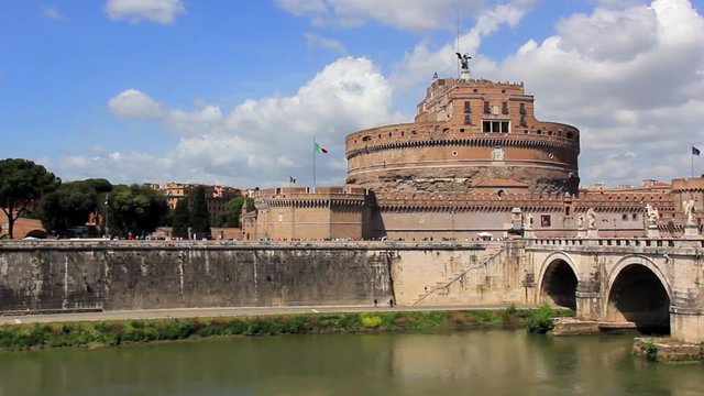 Italy, Rome, Angel Castle with Angel bridge at the Tiber, Mausoleum of Hadrian