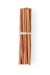 tied cinnamon cassia sticks, isolated on white
