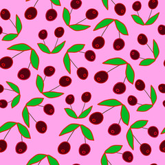Seamless pattern with red berries and leaves