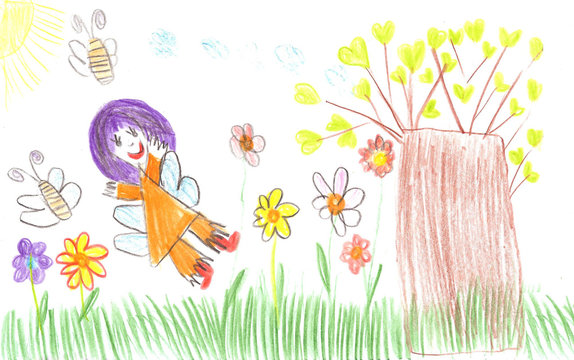 Child drawing fairy of a tale