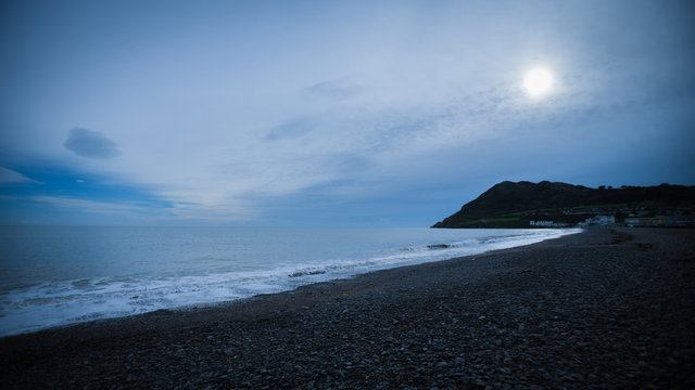 Moonlit Beach, Ireland. A Quiet Rural Moonlit Scene Of A Beach Near Malahide, Ireland.