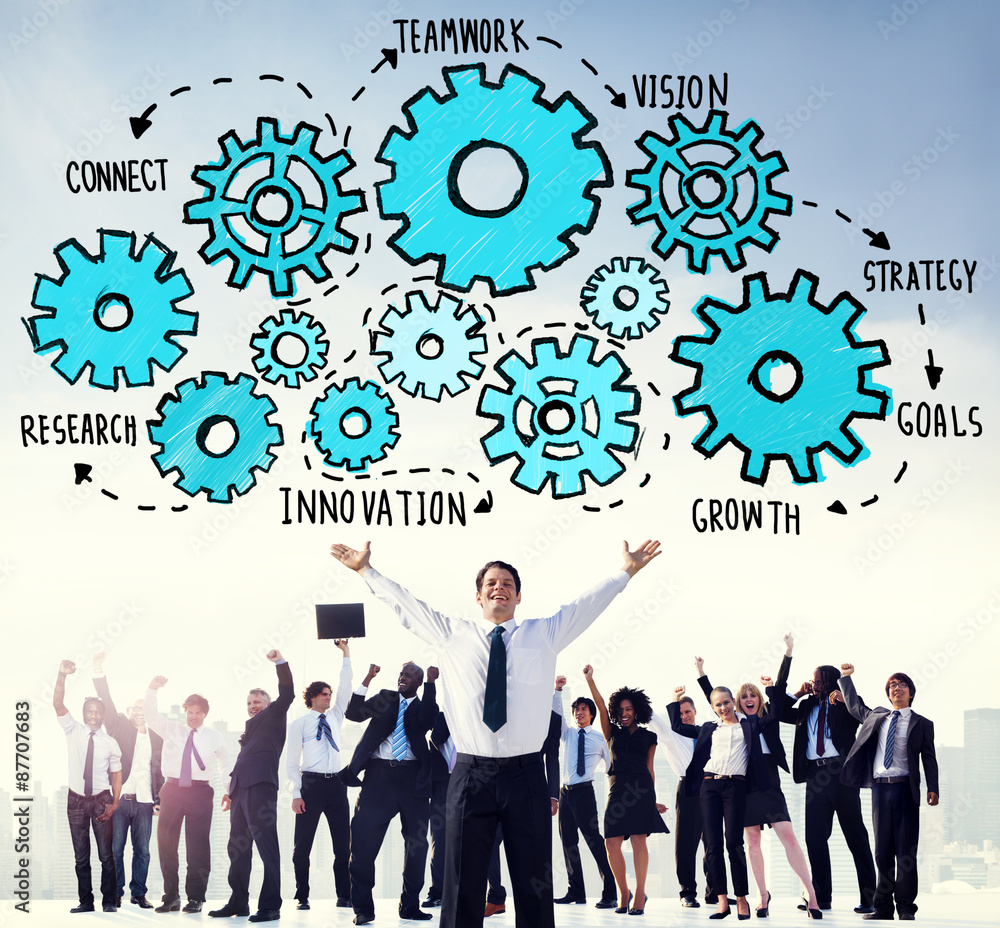 Poster team functionality industry teamwork connection technology conce