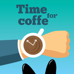Time for coffee vector illustration. Morning coffee. Coffee clock. Coffee break