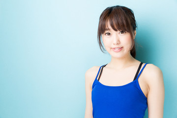 attractive asian woman beauty image on blue background