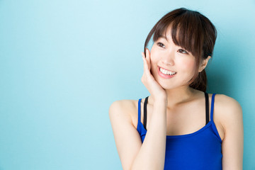 attractive asian woman beauty image on blue background