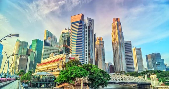 Skyline of Singapore's Central Business District timelapse panorama.
