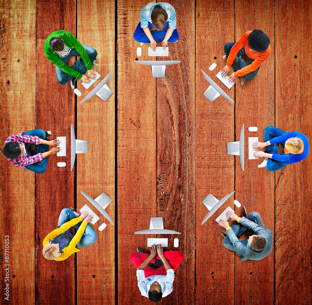 Poster diversity teamwork communication digital networking concept