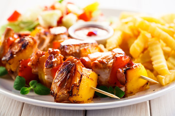 Kebab - grilled meat and vegetables 