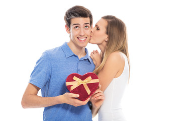 Couple with heart-shaped box