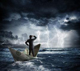 dollar boat in the bad weather
 - obrazy, fototapety, plakaty