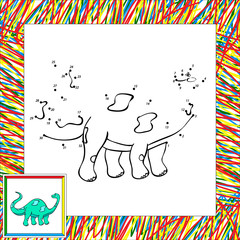 Fototapeta premium Funny cartoon diplodocus dot to dot