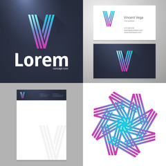 Design icon V element with Business card and paper template