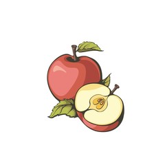 Red apple retro icon on white background.
