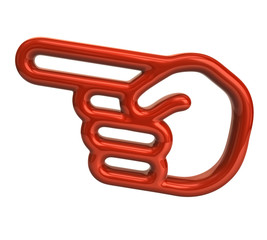 Orange pointer hand on white background 