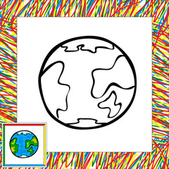 Funny vector earth. Coloring book