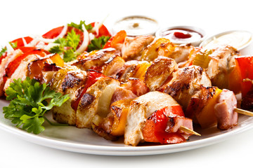 Shashlik - grilled meat and vegetables 