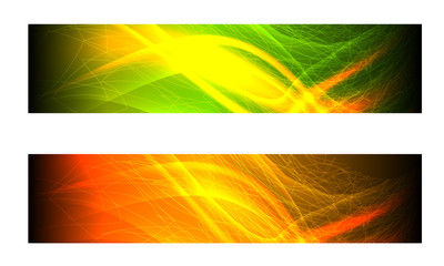 Set of two banners with waves and abstract fine cobweb