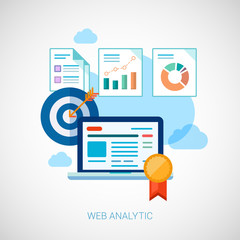 Marketing and sales analytics tasks flat icons design