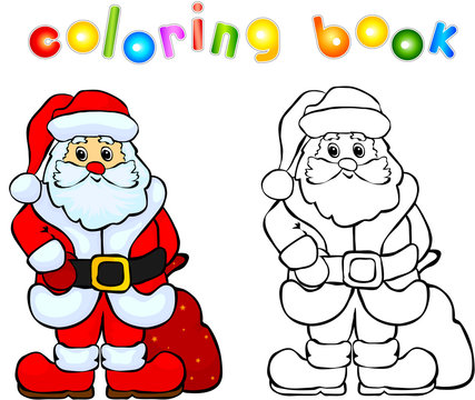 Funny smiling santa claus coloring book