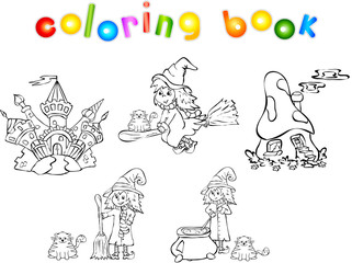 Set of witches and castles coloring book