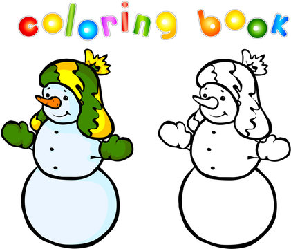 Funny smiling snowman coloring book