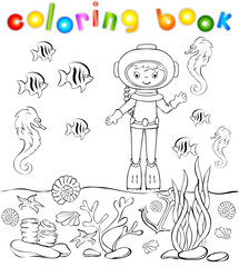 Underwater world with diver